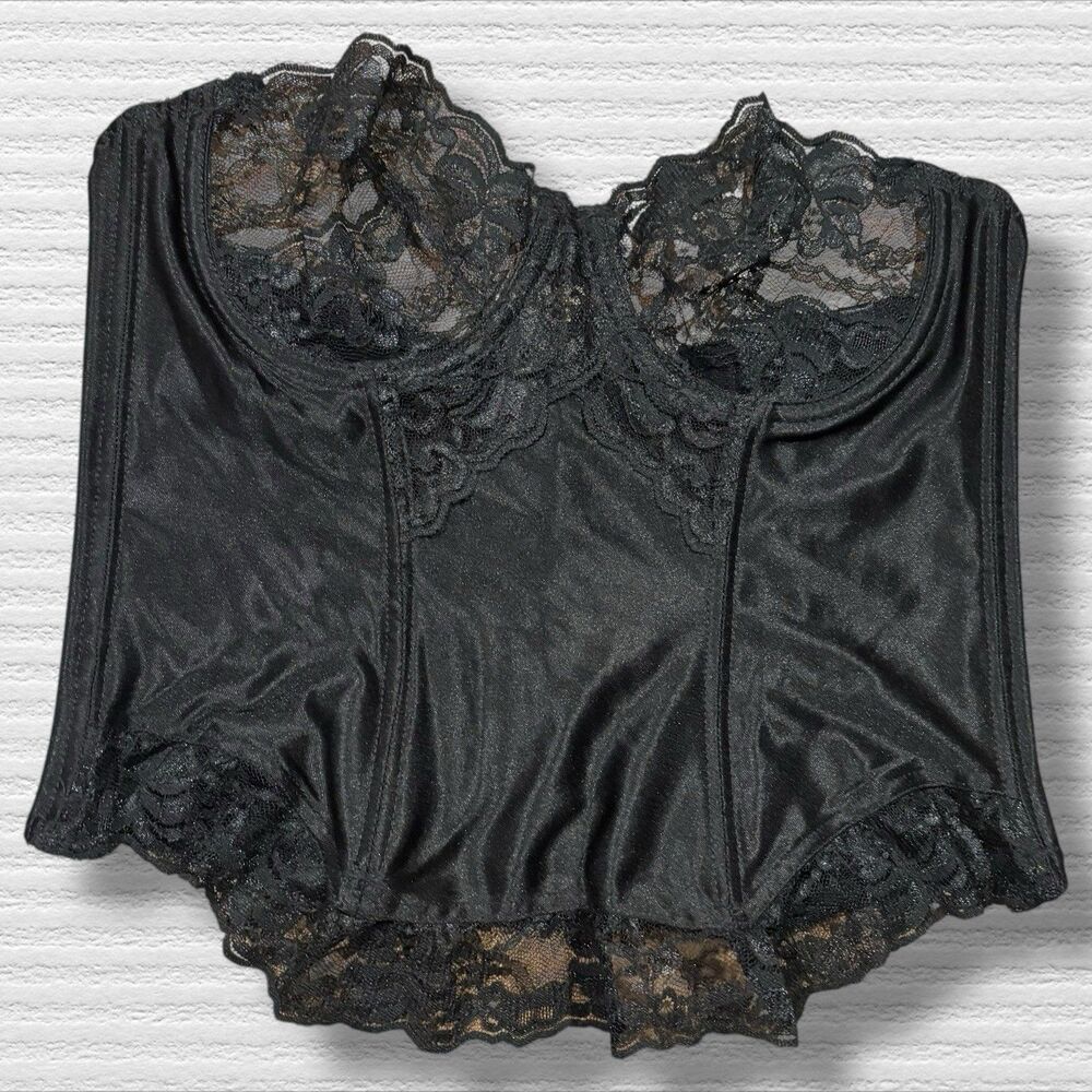 VTG Gold Label Victoria’s Secret Black Lace Bustier Corset Top 36 USA Union Made